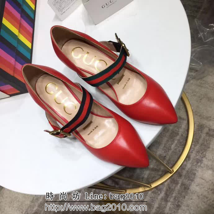 GUCCI古馳 2019春款 女士高跟單皮鞋 紅色 QZS1094